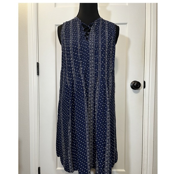 Old Navy Dresses & Skirts - Old Navy Women's Navy Blue White Print Sleeveless Lace Up A-Line Dress Size S